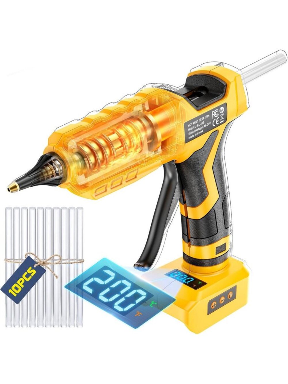 Digital Cordless Hot Glue Gun - Adjustable 100-200°C, Perfect for Crafts & DIY